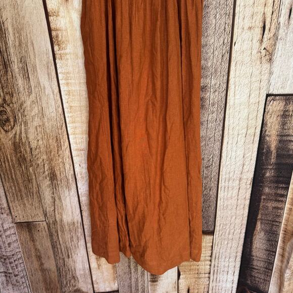 Abercrombie & Fitch Dress Smocked Linen Blend Scrunchy Strap Midi XS Fall NWT - Picture 6 of 9